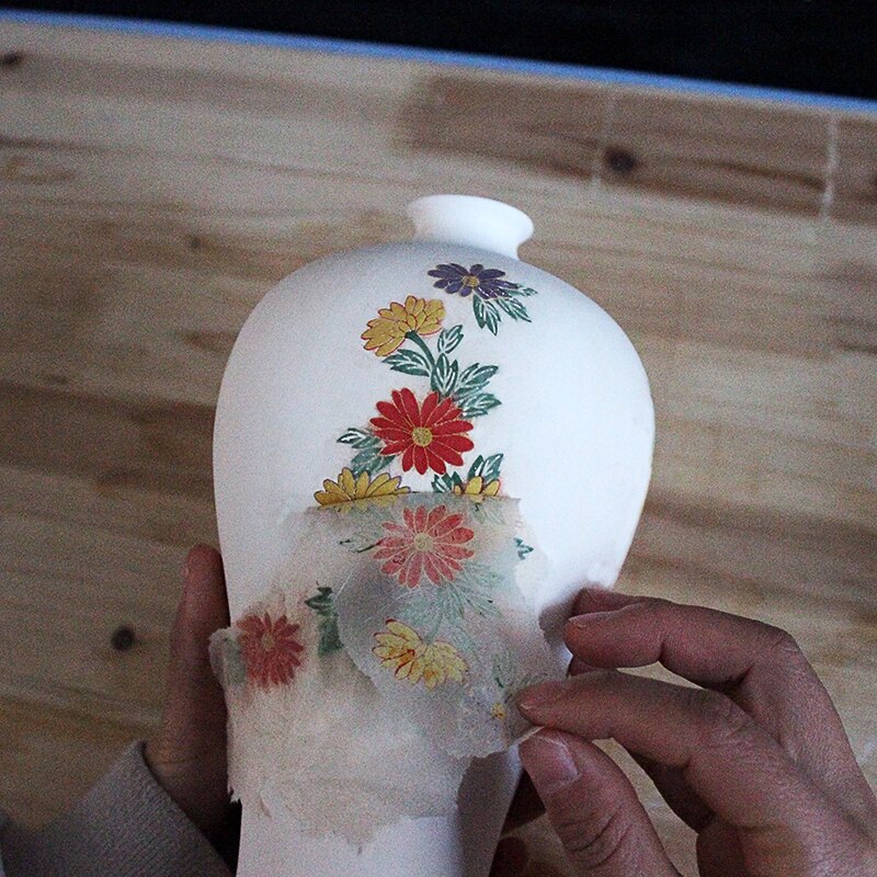 Underglasur farve blomst pape diy håndlavet almindelig blank blå og hvid mærkat keramik keramik ler kunst høj temperatur papir