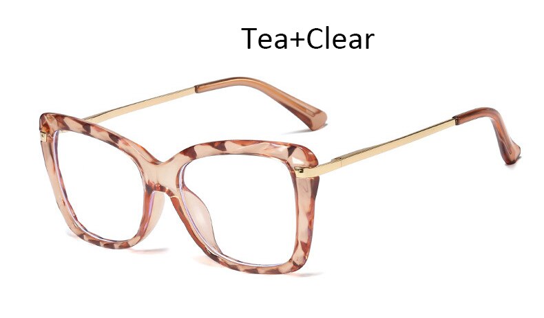 Anti Blauw Licht Bril Transparante Vierkante Optische Computer Bril Vrouwen Blauw Licht Big Frame Clear Cat Eye Vrouwen 'S: Tea Clear