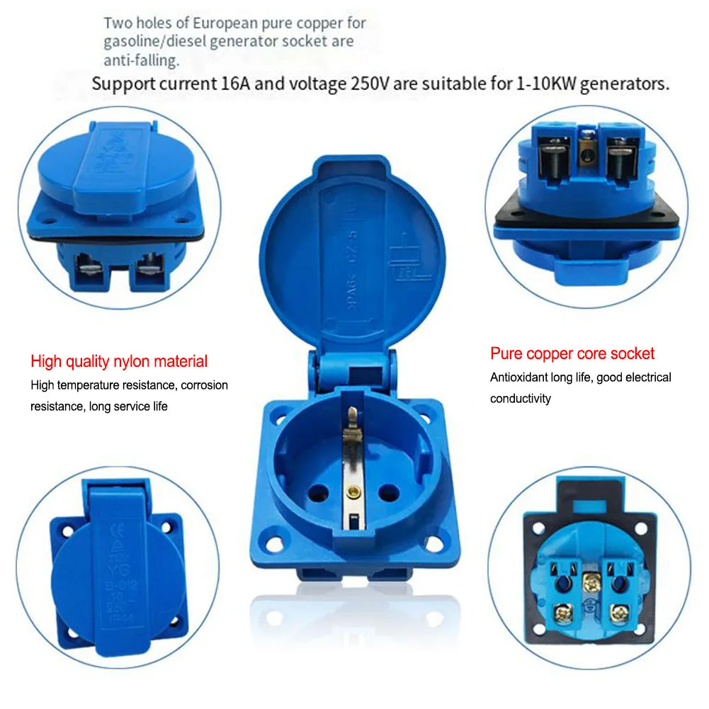 1 Uds enchufe Industrial impermeable enchufe europeo cobre enchufe europeo 220V 16A conector de alimentación eléctrica impermeable a prueba de polvo