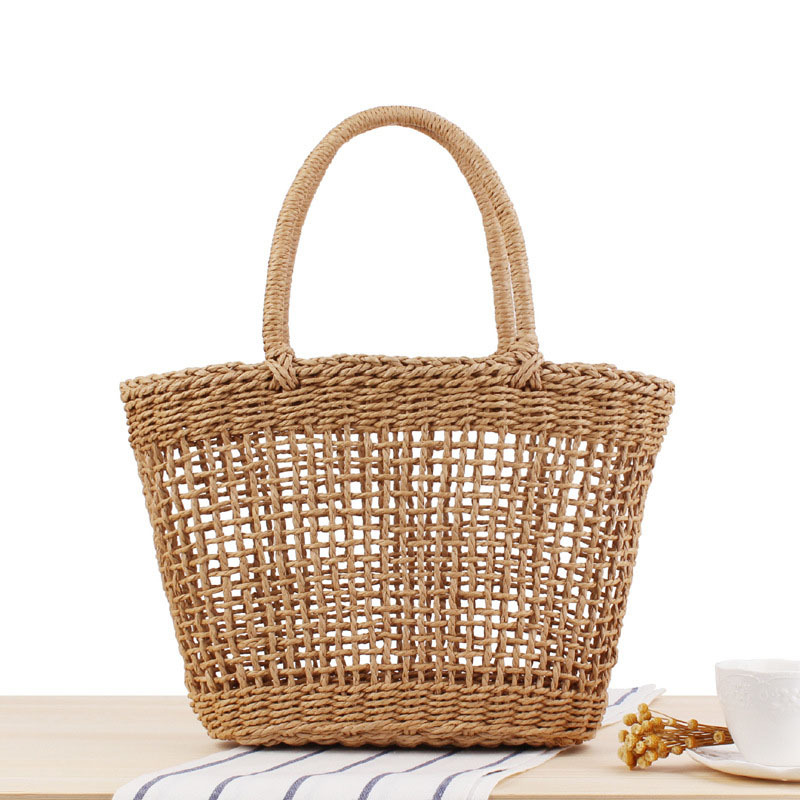 Handgemaakte dames handtas bohemian holle strozak geweven zomer strandtassen dames mesh tas net tas mand tas: Kaki holle handtas