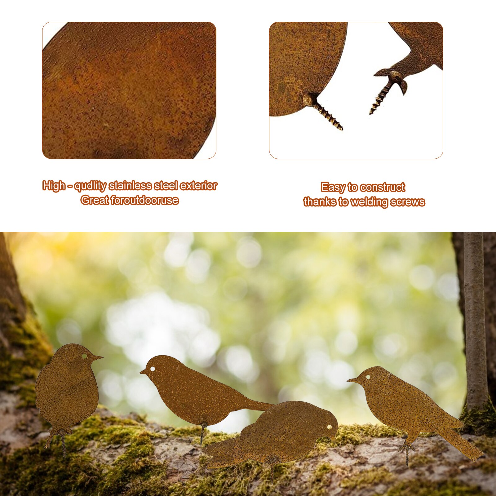 Practical Metal Birds with Rusty Patina Garden Art Outdoor Craft Statue Garden Decoration Ornaments