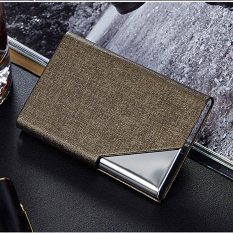 Business ID Credit Card Holder For Women Men Brand Metal Aluminum Card Case PU Leather Porte Carte Metal Card Box: Brown