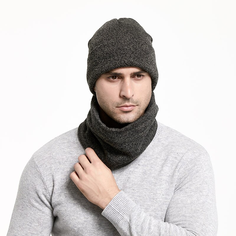Conjunto sombreros bufandas de invierno para hombre, gorros de punto grueso para mantener el calor, accesorios de invierno, gorro, bufanda, gorra de cobertura gruesa para otoño: DeepGray