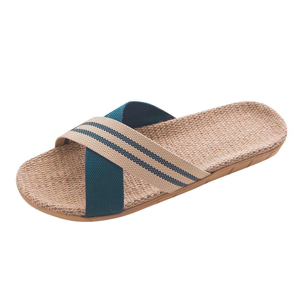 , chanclas de lino antideslizantes para hombre, zapatillas atadas cruzadas Bohemias de lino, zapatos de playa para verano, sandalias para hombre FN60: Azul / 42
