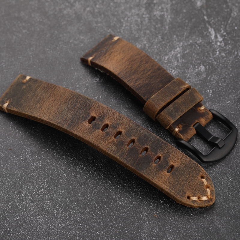 Handgefertigtes erstes Schicht-Rindsleder-Uhrenarmband 20 22 23 24 26 mm braunes gepolstertes Lederarmband für PAM111 441 weiches Herrenarmband