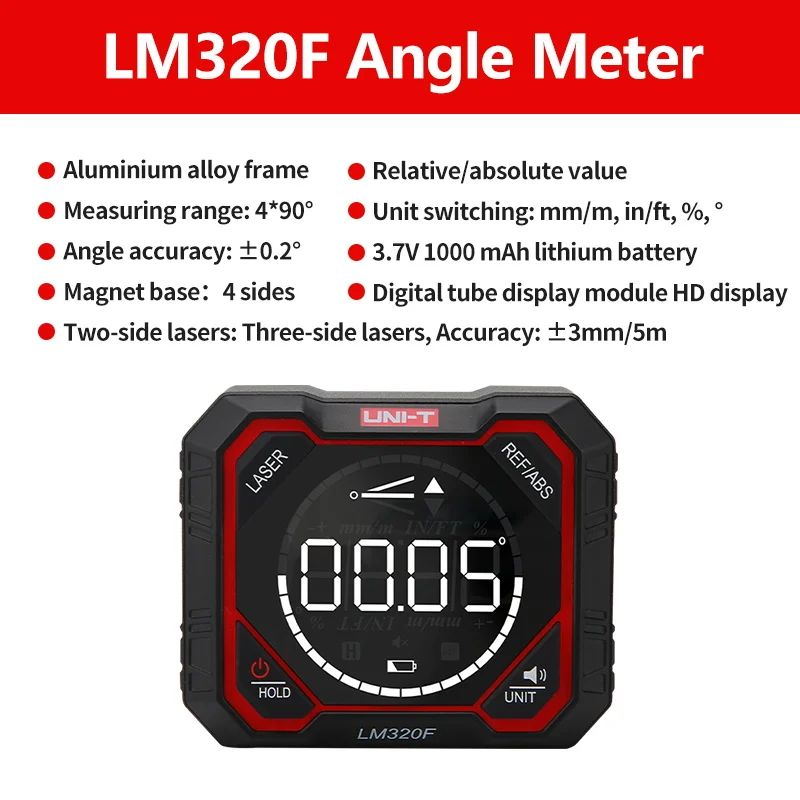 UNI-T LM320D LM320E LM320F Magnetic Inclinometer Angle Finder Digital Level Protractor 4*90 Degree Ruler Inclinometro: Yellow