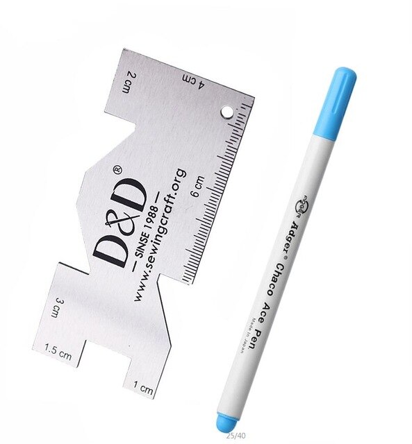 Water Erasable Pen Fabric Marker Pen & Metal Sewing Measuring Gauge Patchwork Ruler DIY Tailoring Craft Sewing Tools: 1