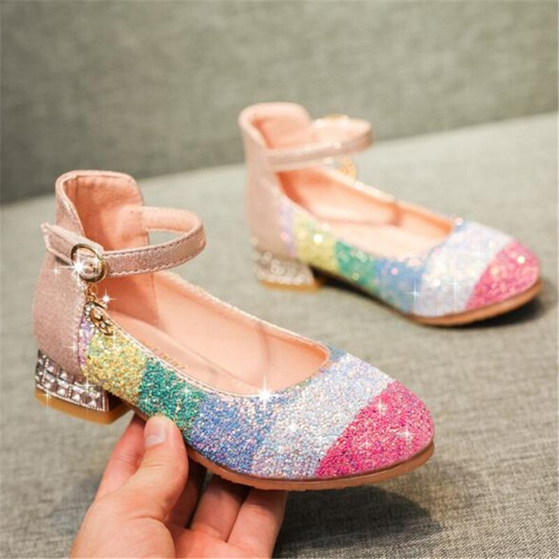 Zapatos de tacón alto transpirables para niñas, calzado de cuero para y baile, para primavera y otoño, 041