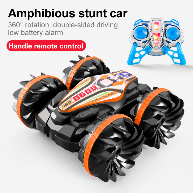 Voiture amphibie télécommandée RC, voiture de cascade, véhicule Double face, roue de dérive légère, jouets d'extérieur pour garçons et enfants: Argent