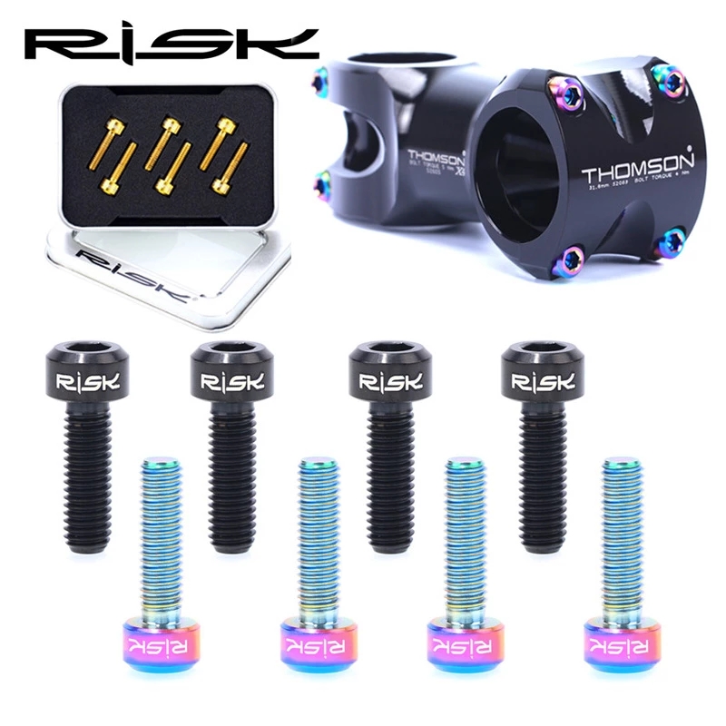 RISK-Tornillos para eje para ciclismo, accesorios de titanio/M5x20mm con arandela, para eje de dirección de bicicleta de montaña, ultraligeros, 6 uds.