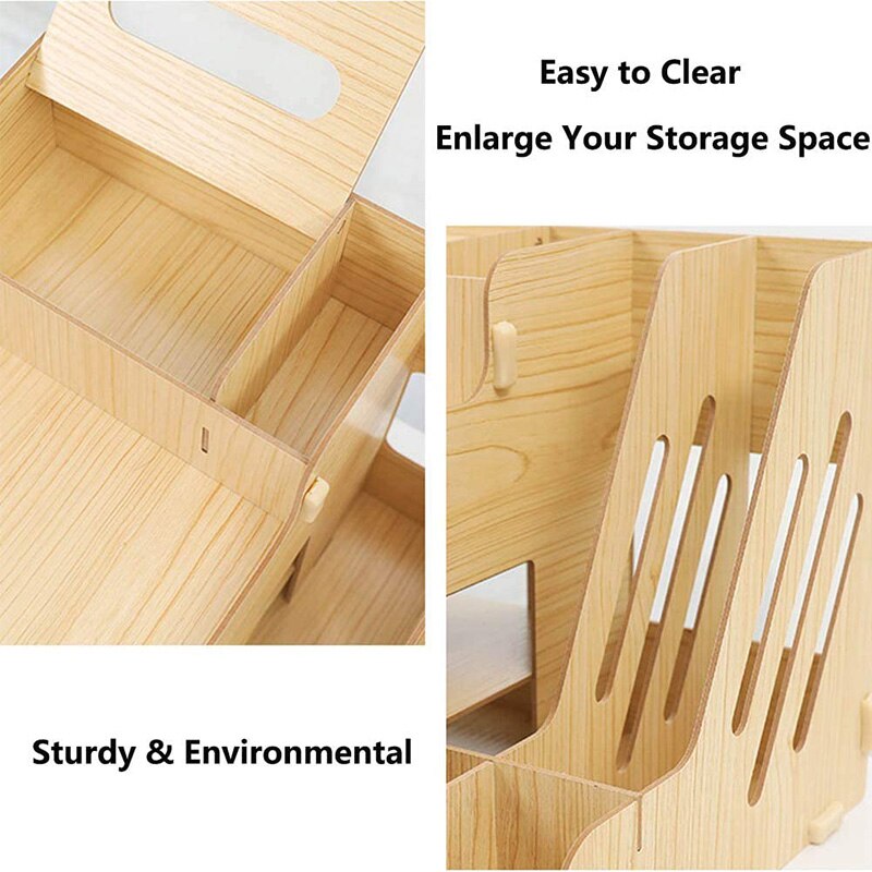 Wooden Office Desk Organizer Set Accessories, Multi-Functional Pen Holder Box for Desktop Stationary, Paper Filer Trays