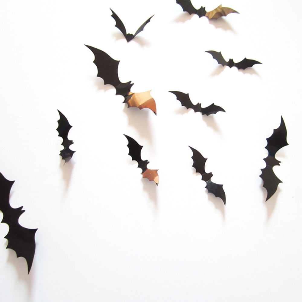 12pcs 3D Bat Wall Sticker DIY PVC Black Bat Living Room Bedroom Stickers Decal Home Halloween Decoration Wall Decal 1.14