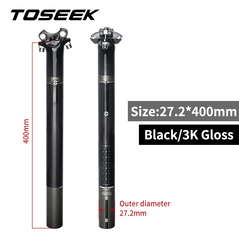 TOSEEK Carbon Seatpost Offset 0mm Bike Seatpost Carbon 27.2/30.8/31.6mm MTB Bicycle Seat Post Grey Matt Gloss: gloss-27.2-400mm