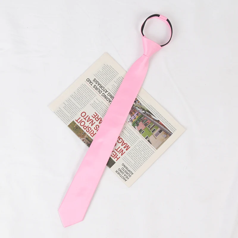 Unisex Black Simple Clip on Tie Women Men Zipper Ties Shirt Accessories Necktie for Man Skinny Slim Narrow Party Wedding Necktie: pink