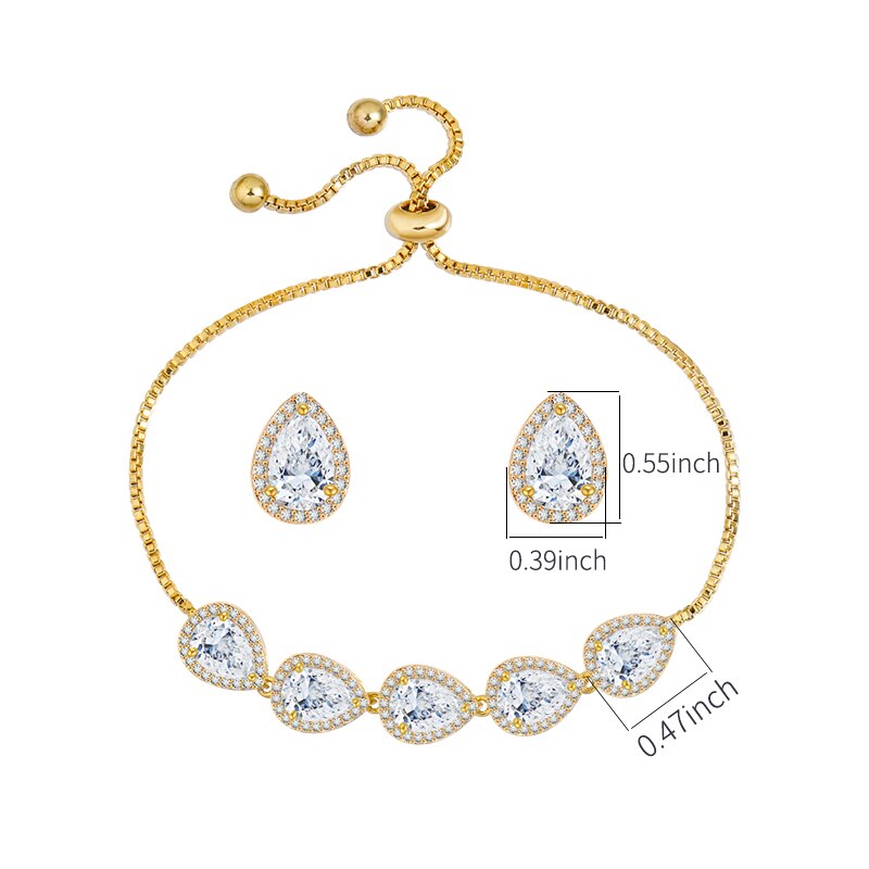 Weimanjingdian Halo Teardrop Zirconia Cz Bruiloft Armband En Oorbel Bruids Sieraden Set Bruidsmeisje Sieraden: 326 set gold