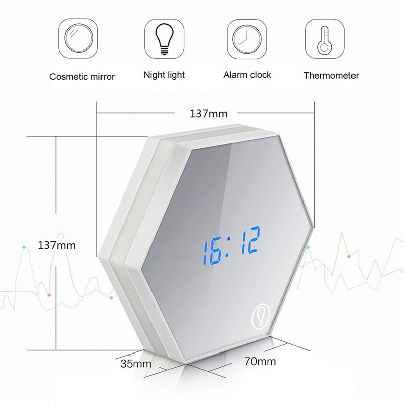 Digital Touch Sensor Wall Alarm Clock Modern Mirror LED Wake-Up Clock Multifunctional Table Clock Home Decoration Light