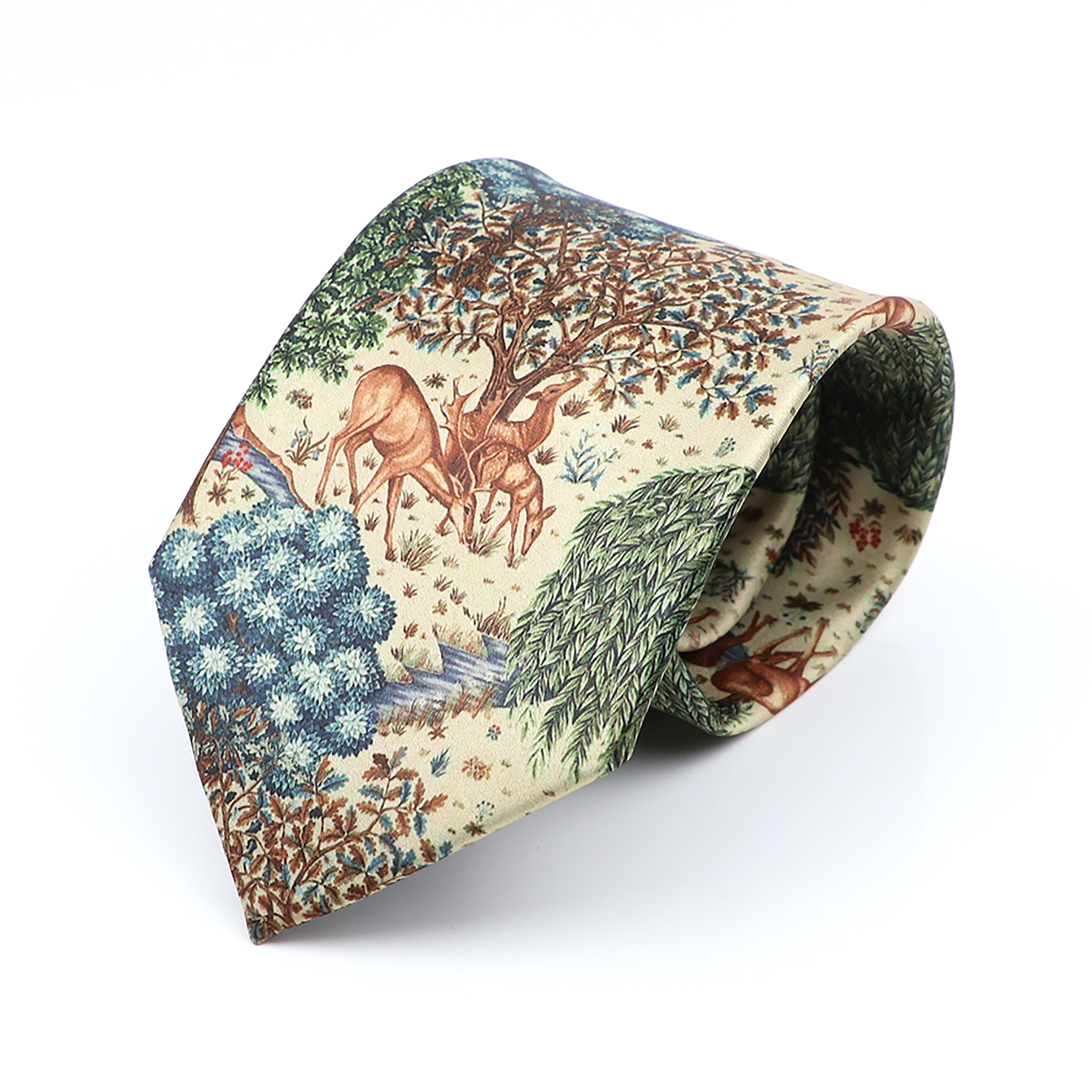 Stropdas in elandstijl met bloemenprint, gemaakt van zacht aanvoelend groen polyester, geschikt voor mannen en vrouwen, voor bruiloften, feestjes en casual gelegenheden.