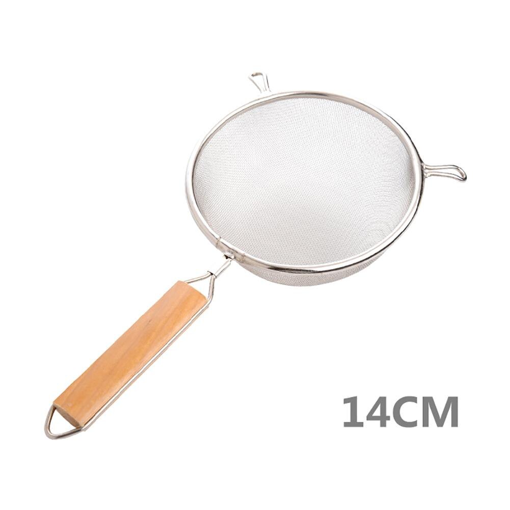 Wooden Handle Frying Food Oil Stainless Steel Screen Mesh Strainer Flour Sifter Sieve Filter Colander Skimme Kitchen Tools: 14cm