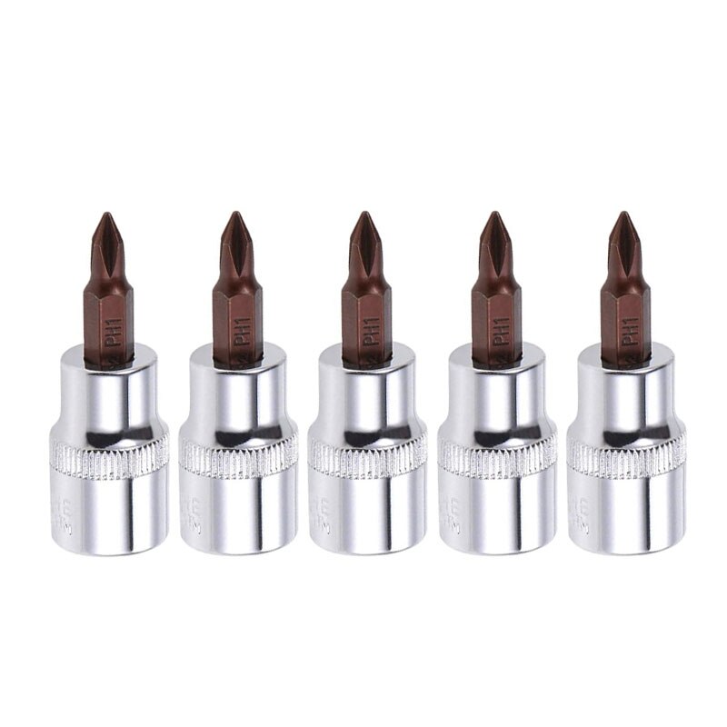 5 Pcs 3/8" Drive x PH1 PH2 PH3 Phillips Bit Socket, Standard Metric, S2 and Cr-V Steel
