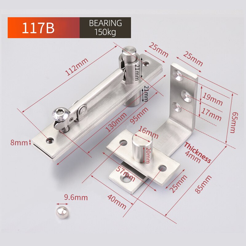 BETOCI Stainless steel 360 degree revolving door hinge up and down revolving shaft hinge invisible furniture bearing 150kg: 117B