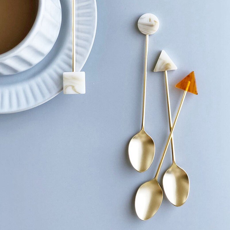 Stainless Steel Coffee Small Stirring Spoon Simple Acrylic Gold-plated Geometric Shape Dessert Spoon