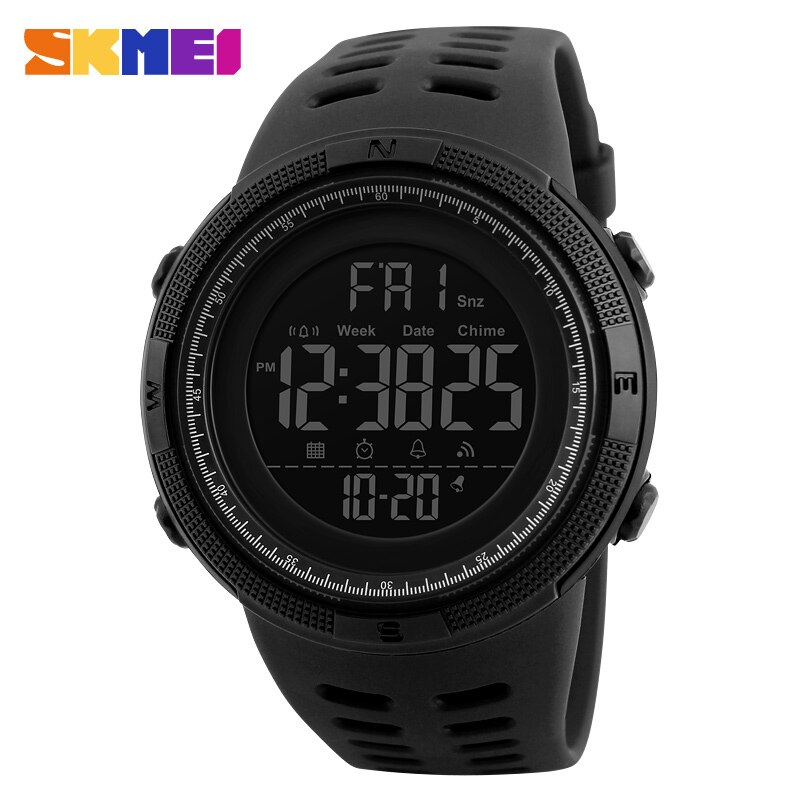 SKMEI montre de Sport en plein air hommes montres multifonctions réveil Chrono 5Bar étanche montre numérique reloj hombre: Full Black
