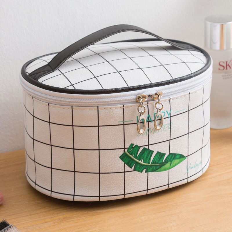 Bolsa de almacenamiento de cosméticos portátil de gran capacidad impermeable de con múltiples patrones, almacenamiento de viaje simple multifuncional: Marfíl