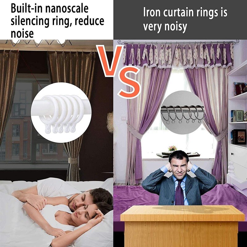 Anillos de cortina para cortinas, arandelas deslizantes de 30/42mm de diámetro interno, anillos tipo ojal a nanoescala, anillos de cortina silenciadores en negro/blanco, 32 Uds.