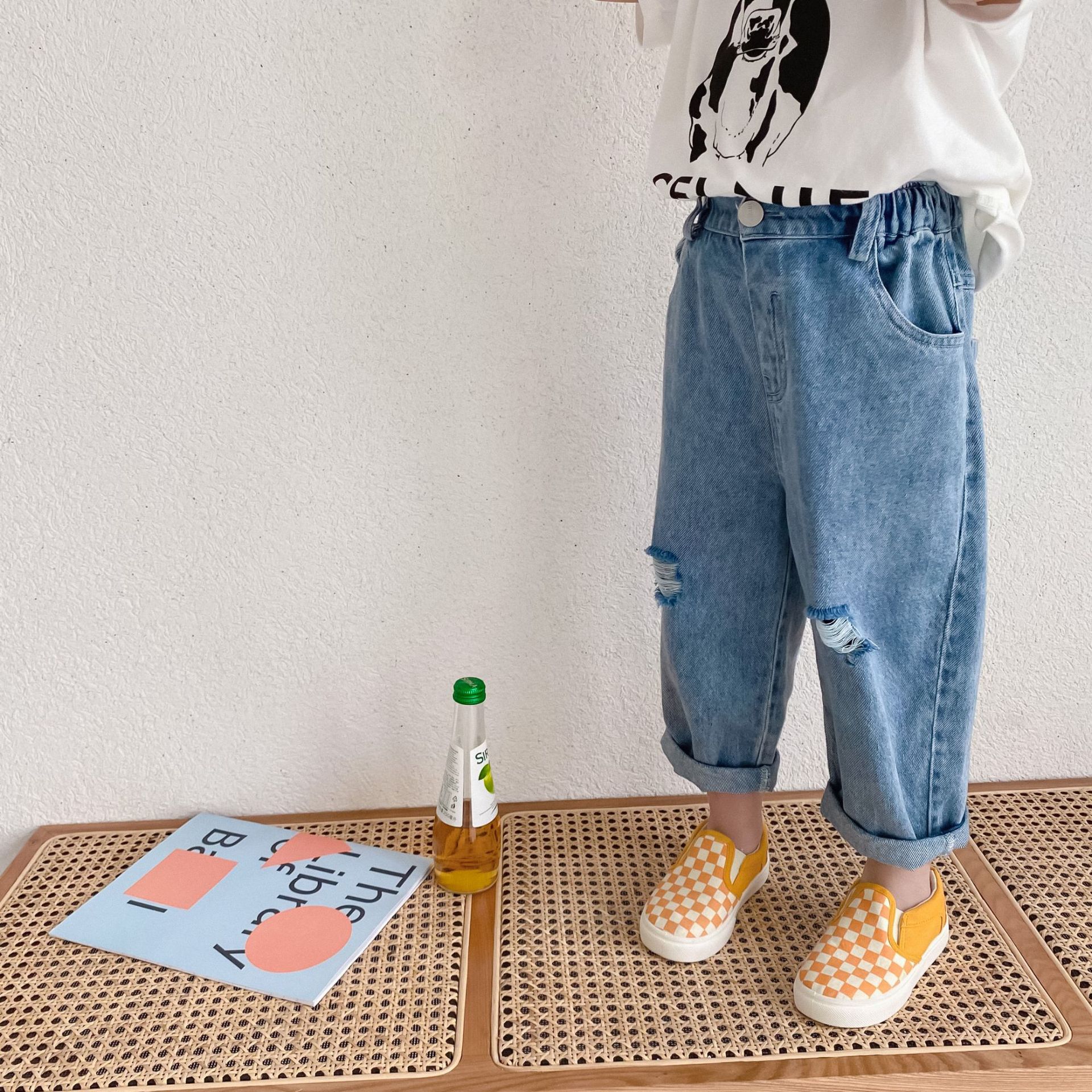 Zomer Jongens 1-8 Jaar Unisex Ripped Jeans Kids Kinderen Losse Alle-Wedstrijd Gebroken Denim Broek