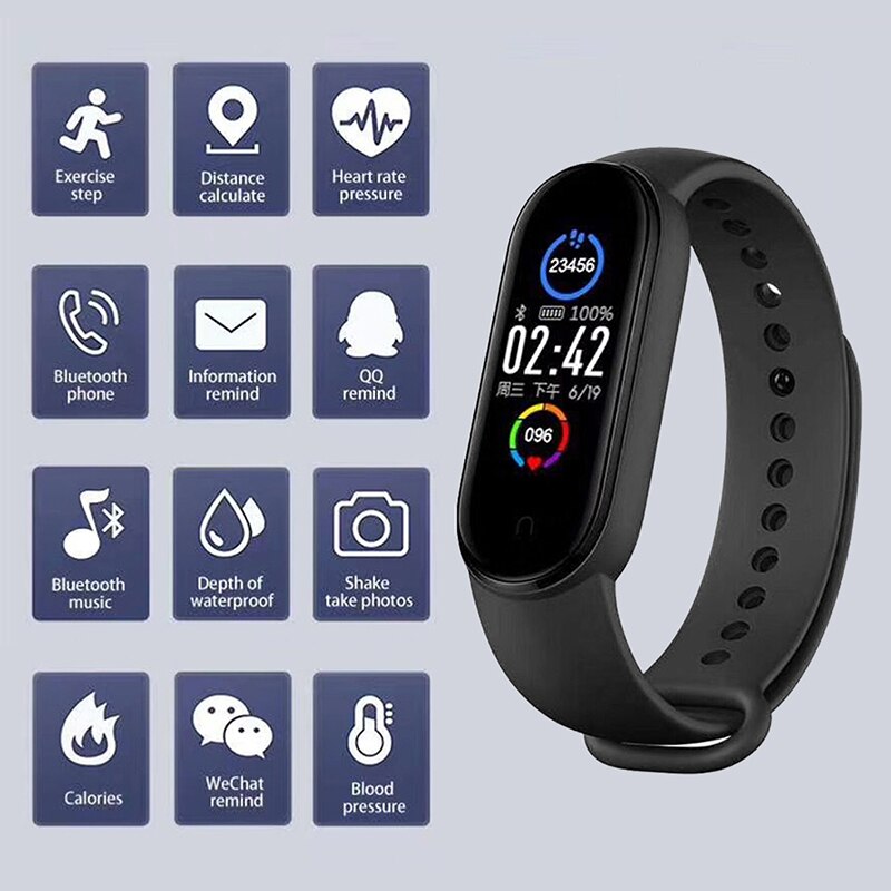 M5 Smart Watches Smart Band Sport Fitness Tracker Pedometer Heart Rate Blood Pressure Monitor Connection Bracelet Men Women M5
