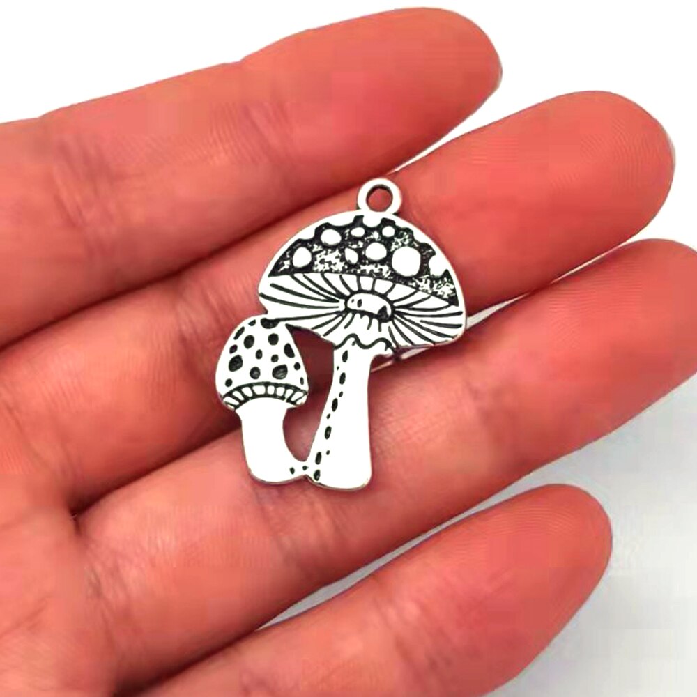 5 uds lindo tres setas bosque colgante encanto joyería de setas fantasía elfos encantos de hadas bosque para DIY mujeres hombre Accesorios: Pistola negra plateada