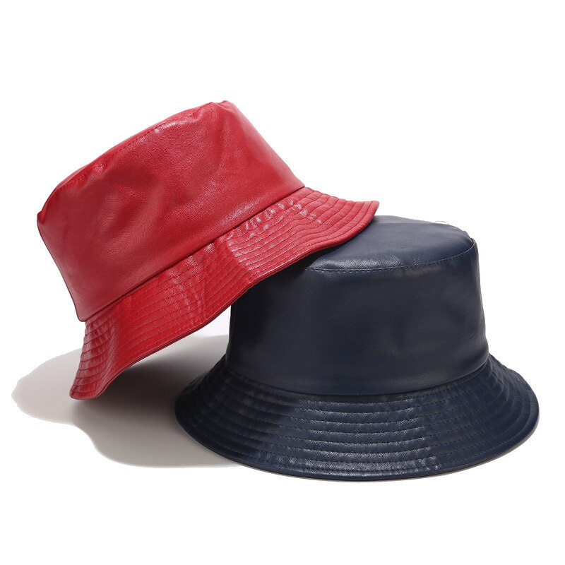 Retro pu læder spand hat kvinder mænd vinter efterår varm solid enkel fisker kasket sol regn vandtæt panama bassin hat