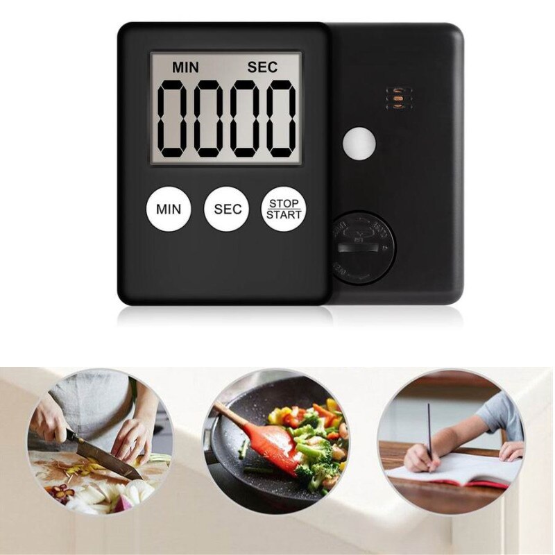 9 Colors 24 Hours LCD Timer Square Home Cooking Supplies Countdown Practical Digital With loud Alarm Clock Kitchen Time Tools: black