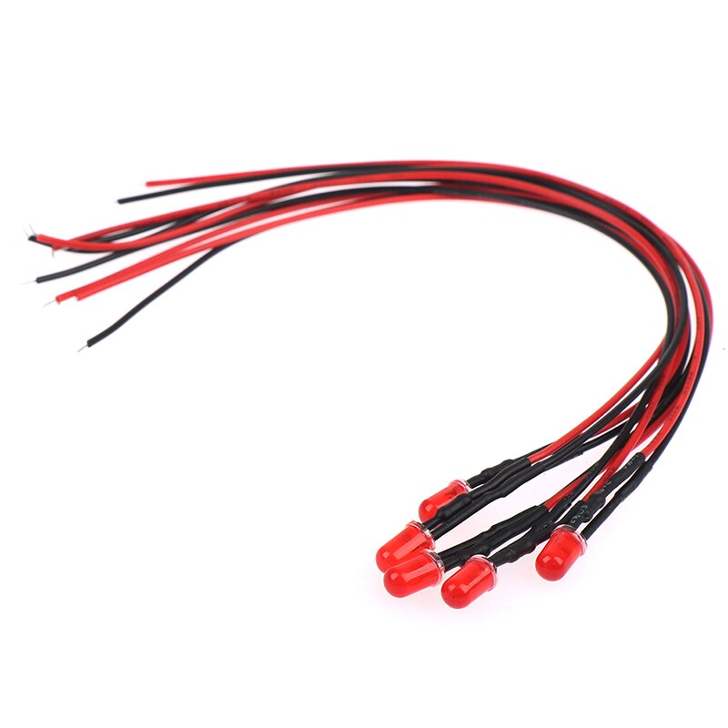 5X Min F3 3Mm 20Cm Pre Wired Led Ronde Licht Lamp Chip Kralen Kabel Dc Wit Warm rood Groen Blauw Geel Emitting Diodes: RD