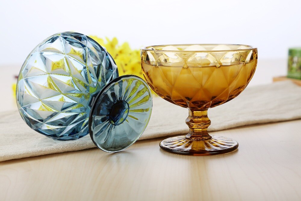 4 st uppsättning mångfärgad glasskål dessertskål salladsgravyr bägare glas kopp salladsskål kopp