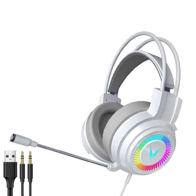Game Hoofdtelefoon Met Mic Surround Stereo Bedrade Koptelefoon Usb Microfoon Kleurrijke Licht Pc Laptop Game Headset: WHITE