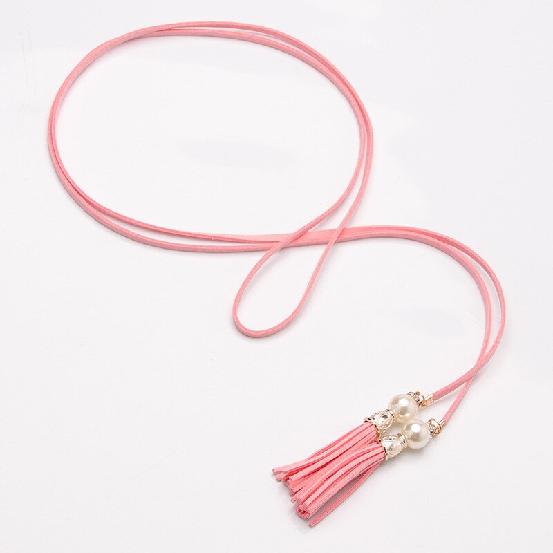 Nuevos cinturones de mujer, cadena de cintura estrecha con borla a la , cinturón para vestido, accesorios decorados con nudos