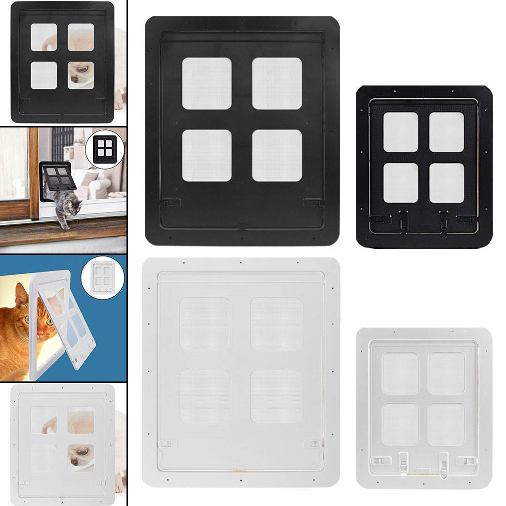 4 Way Pet Cat Puppy Dog Flap with Locking Function Safety Gate Door Gate in and Out Inlet Sturdy for Screen Small/Medium Dog