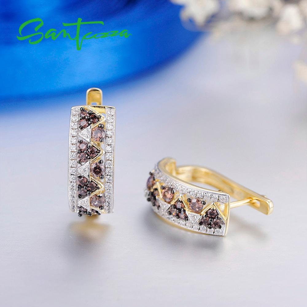 SANTUZZA 925 Sterling Silber Stud Ohrringe Schmuck Ohrringe Für Frauen Runde Schokolade Weiß Cubic Zirkon 925 Sterling Party