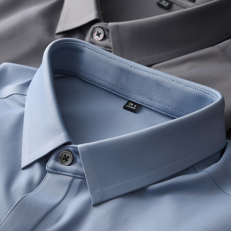 Einfarbig Herren Hemden Luxus Langarm Grau Blau Mens Kleid Hemden Herbst Und Winter Schlanke Herren Hemd Plus Größe 4XL