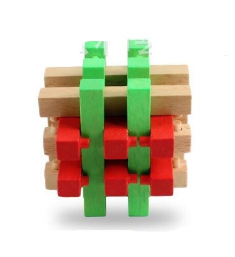 colorful wooden Luban Lock Classic IQ Wooden Puzzle Mind Brain Teasers Burr Puzzles Game Toys for Adults Children: 3