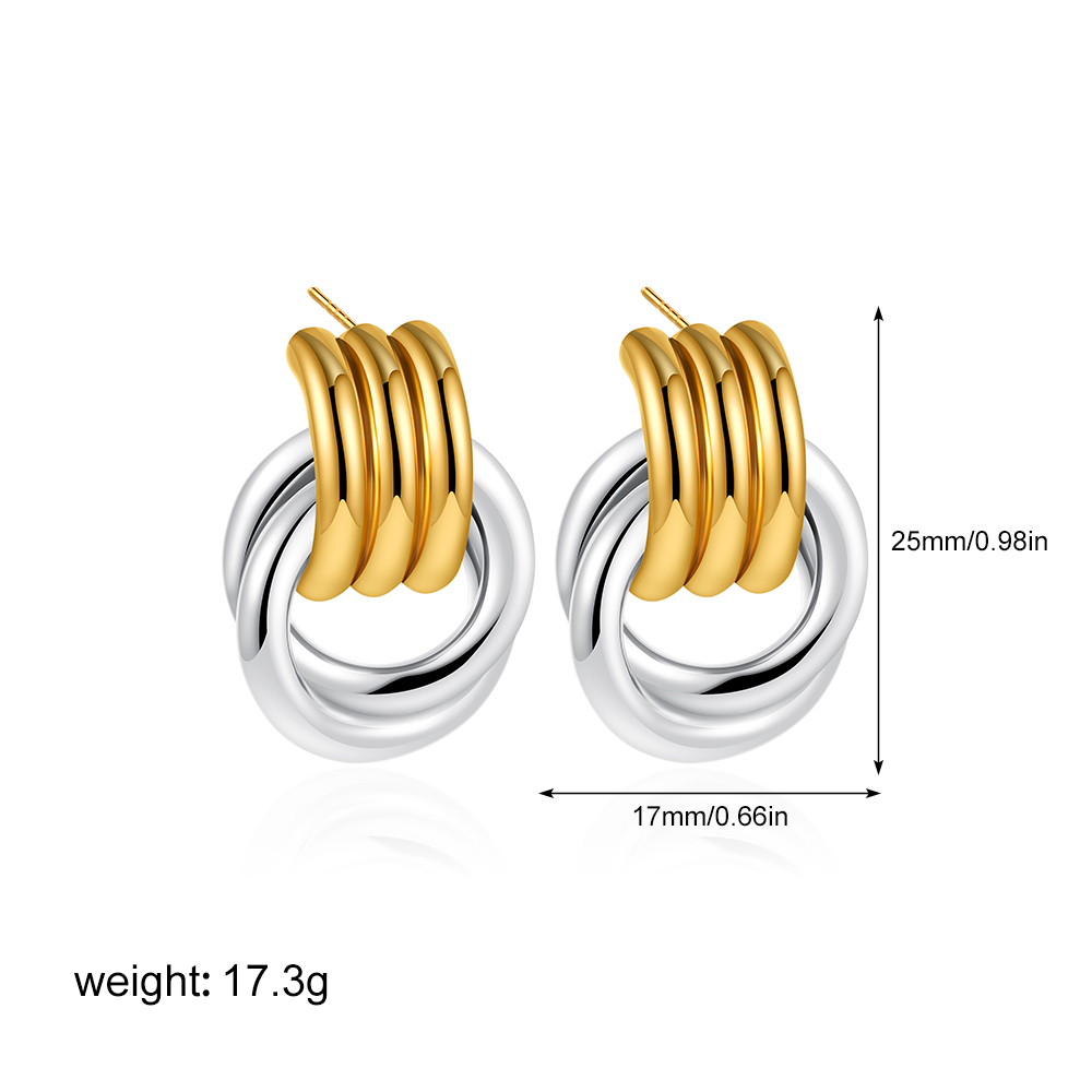 Boucles d'oreilles géométriques en acier inoxydable pour femmes, couleur or argent, bicouche, Texture métallique irrégulière, bijoux à la ,
