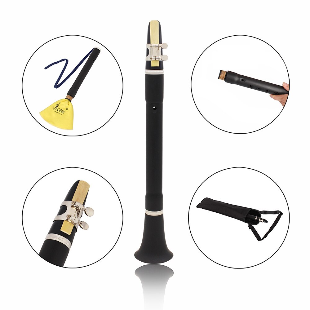 Clarinete plano LADE Mini Bb B Clarionet con paño de limpieza lengüetas bolsa de transporte instrumento de viento de madera para la práctica de principiantes