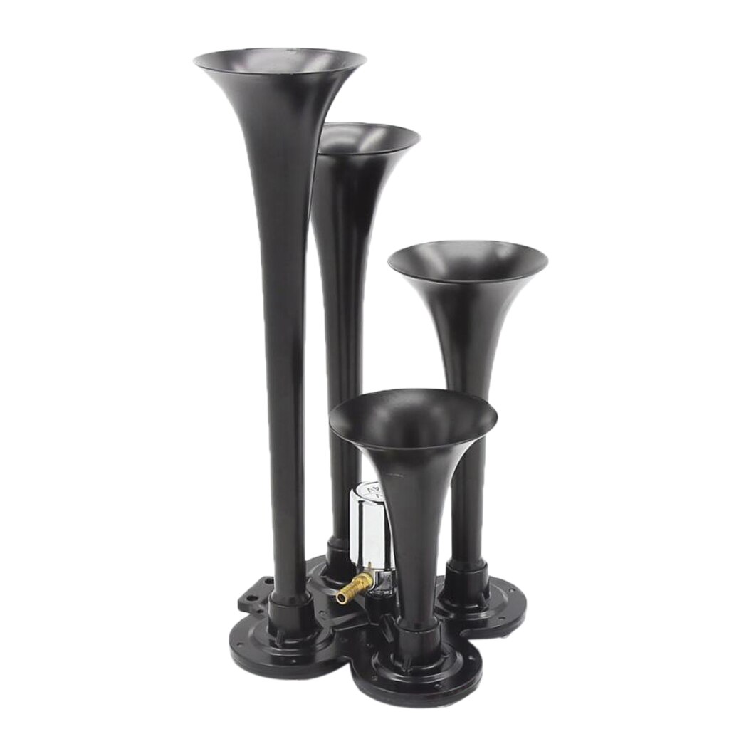 12V Four Trumpet Air Horn - Premium Train Air Horn with Electric Solenoid, Super Loud 150db - Black
