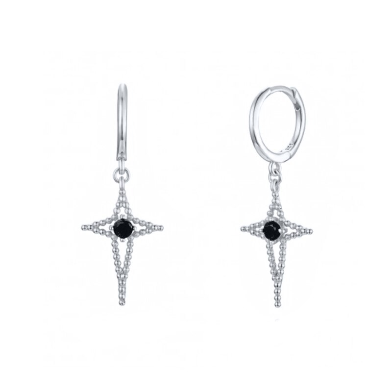 ROXI Gothic Black Stone Cross Triangle Hoop Earrings for Women Men Jewelry Cartilage Earrings 925 Sterling Silver Pendientes