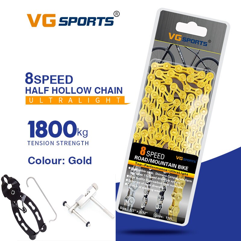 VG sport vélo chaîne 8 vitesses Velocidade vélo de route vélo chaîne demi/plein creux 116L or argent vtt VTT chaînes: 8s jin set