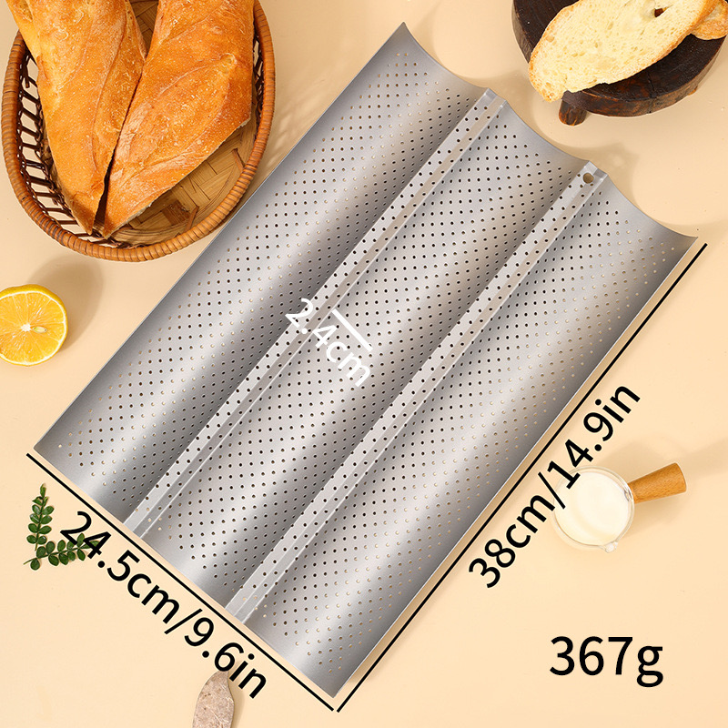 Nonstick Perforated French Bread Baking Pan Carbon Steel Baguette Pan French Bread 4 Wave Loaves Loaf Bake Mold kitchen Tray: plum
