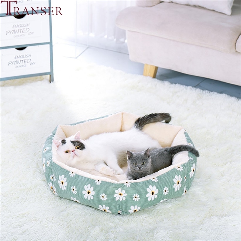 Transer Daisy Print Fleece Warm Hund Betten Pet Hund Schlafen Bett Matten Welpen Kissen Zwinger Hund Haus für Kleine Medium hunde 9905