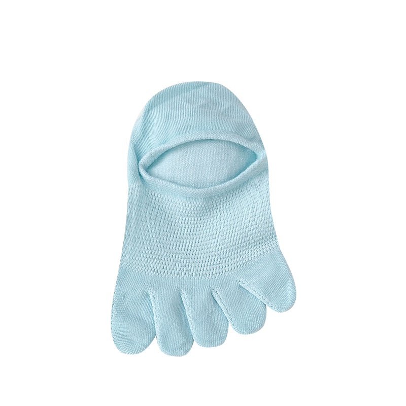 Five finger socks Summer thin breathable hollow solid color cute Japanese invisible boat socks Split toe female socks: Blue