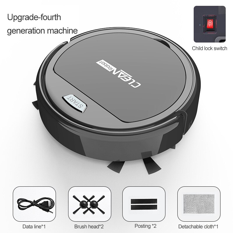 3 In 1 Roboter Staubsauger USB Aufladbare Smart Kehr Roboter Automatische Kehrmaschine Wischen Trocken Nass Hause Boden Reinigung Maschine: Black 2400mAh